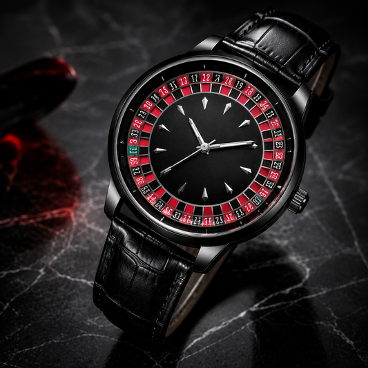 Casino Royale Luxury Roulette Style Leather Strap Watch for Men.
