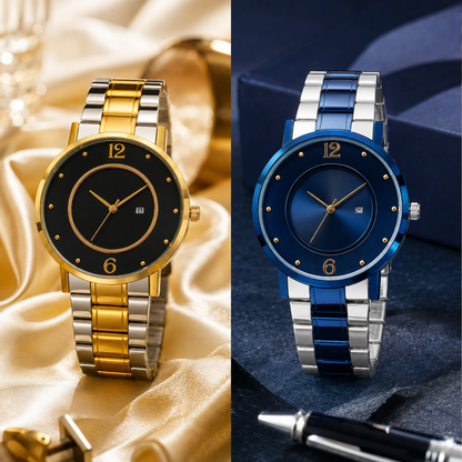 Luxury Quartz Analog Men's Watch – Stainless Steel Blue & Silver Bracelet