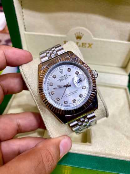 Rolex Datejust Silver Diamond Dial Stainless Steel Luxury Watch.