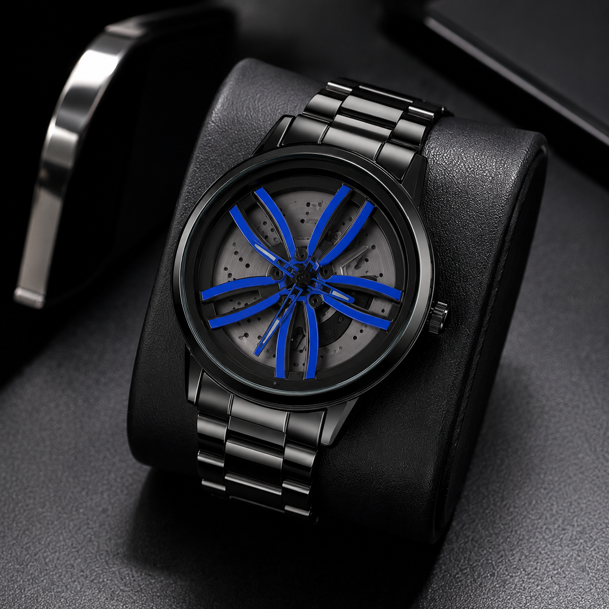 NeoSpin™ Premium Black Stainless Steel Men's Analog Watch | Luxury Skeleton Dial | Quartz Movement