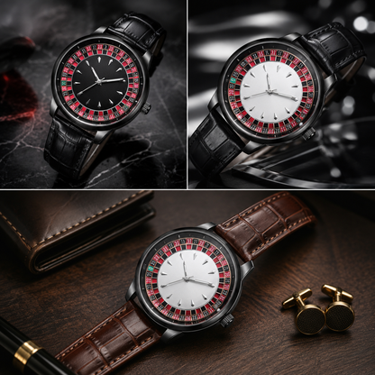 Casino Royale Luxury Roulette Style Leather Strap Watch for Men.