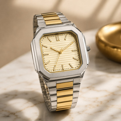 Luxury Octagonal Stainless Steel Quartz Watch | Premium Silver Bracelet | Men's Analog Wrist Watch