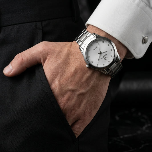 PRIMORA Silver Classic – Premium Stainless Steel Men's Watch.