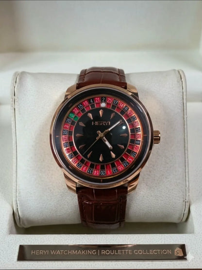 Casino Royale Luxury Roulette Style Leather Strap Watch for Men.