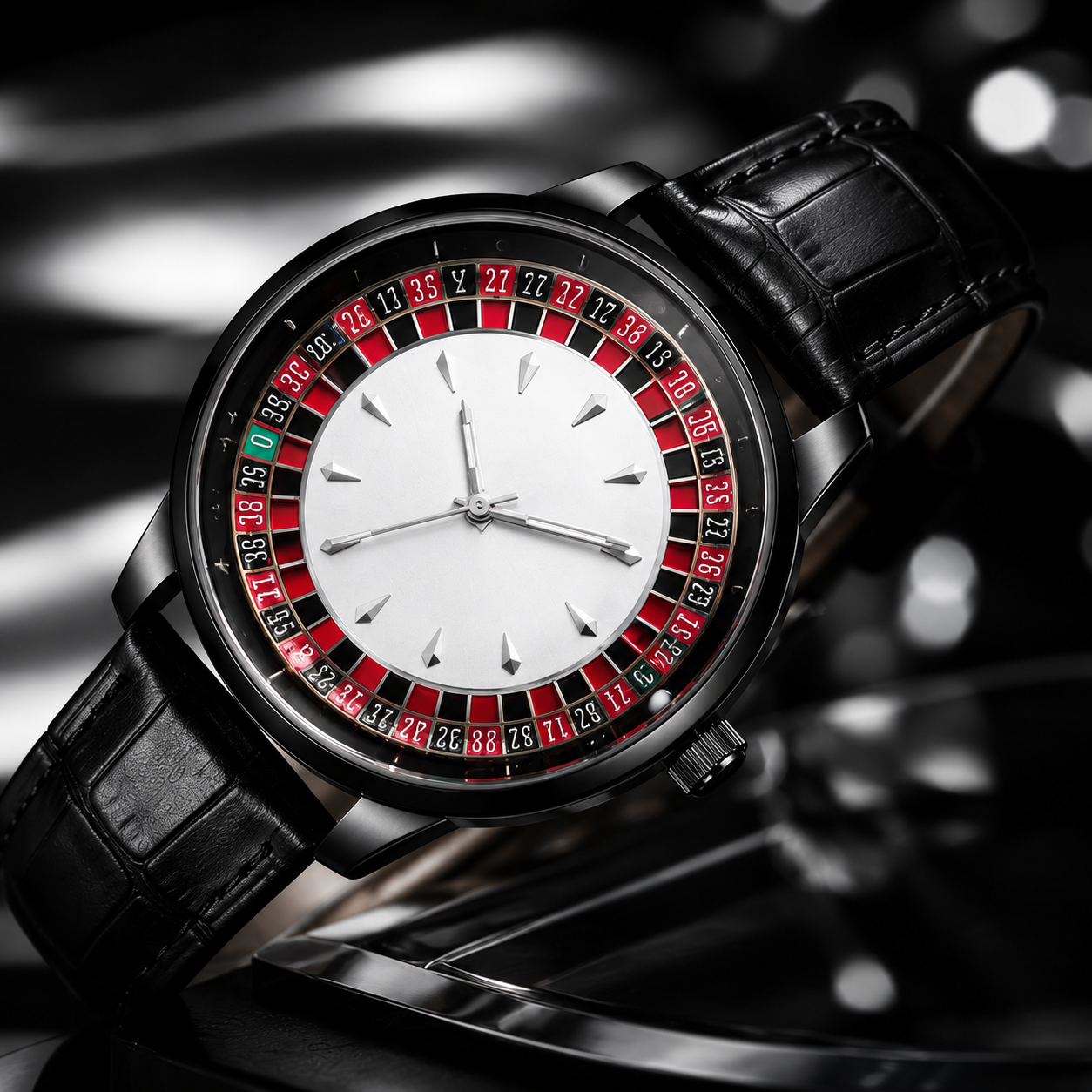 Casino Royale Luxury Roulette Style Leather Strap Watch for Men.