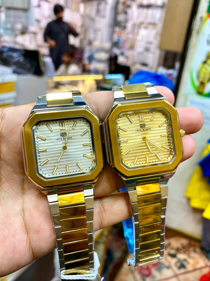Luxury Octagonal Stainless Steel Quartz Watch | Premium Silver Bracelet | Men's Analog Wrist Watch
