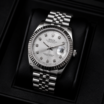 Rolex Datejust Silver Diamond Dial Stainless Steel Luxury Watch.