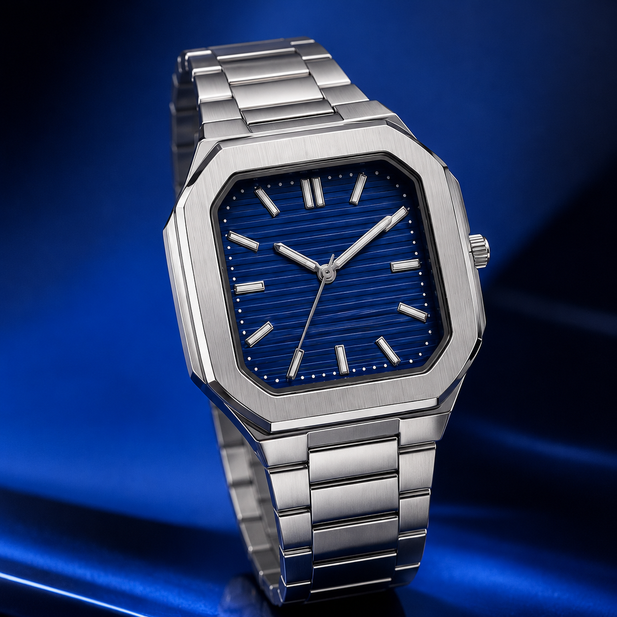 Luxury Octagonal Stainless Steel Quartz Watch | Premium Silver Bracelet | Men's Analog Wrist Watch