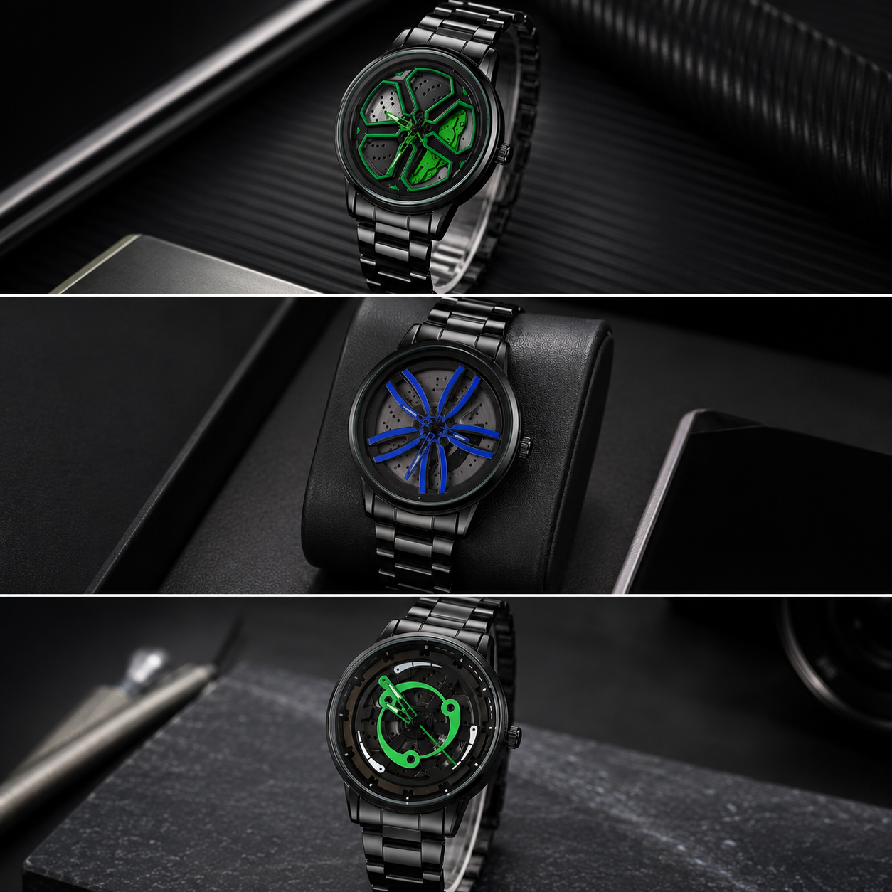 NeoSpin™ Premium Black Stainless Steel Men's Analog Watch | Luxury Skeleton Dial | Quartz Movement