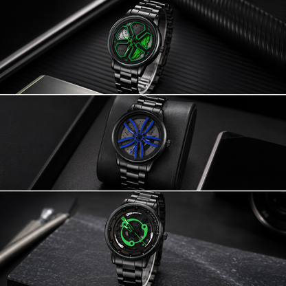 NeoSpin™ Premium Black Stainless Steel Men's Analog Watch | Luxury Skeleton Dial | Quartz Movement